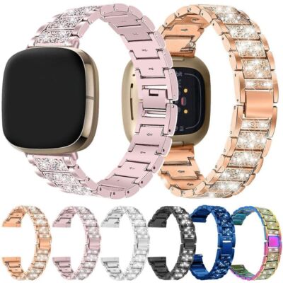 Bling Watch Band Metal Strap/Case Cover For Fitbit Versa 4 3 2 1/ Sense /Sense 2