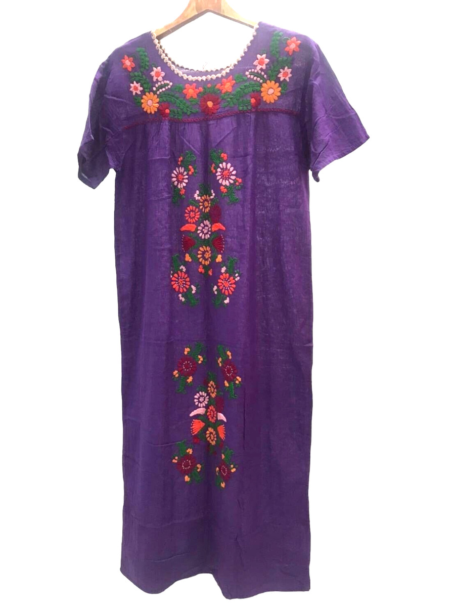 mexican hand embroidered dress Hand Embroidered Mexican Dress: Floral Hupil Cotton Ethnic Dress