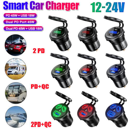 12V USB C Steckdose PD & QC 3.0 USB Einbau Buchse Wasserdicht KFZ-Ladegerät Dose