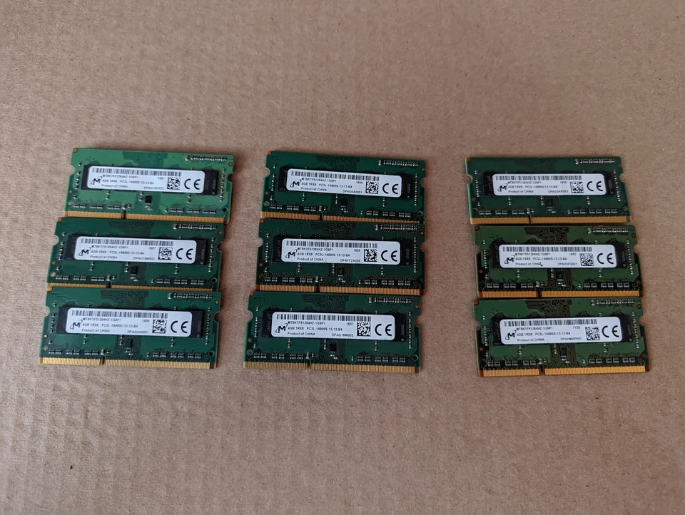 LOT 3 MICRON 4GB 1RX8 DDR3 PC3L-14900S LAPTOP RAM MT8KTF51264HZ-1G9P1 V2-4(10) - Image 3 of 3