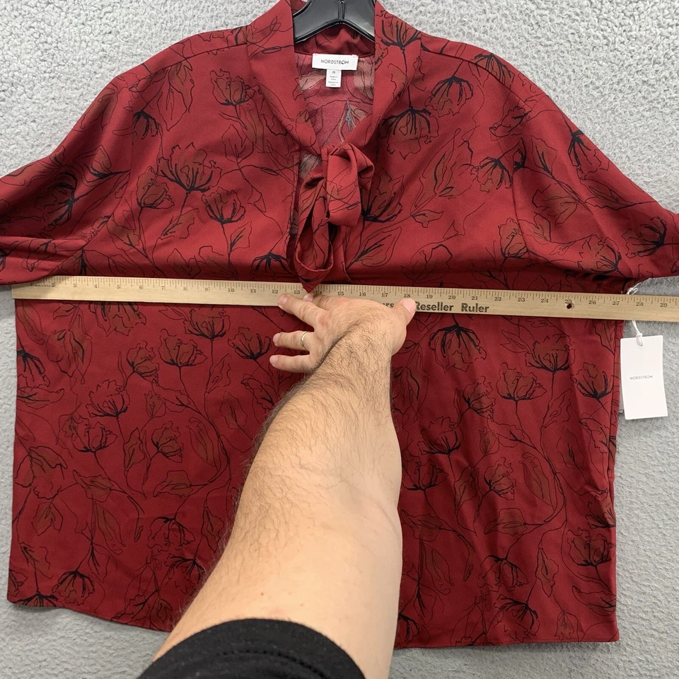 Новый Nordstrom черный красный цветочный шеи галстук бант деталь размер v-образным вырезом блузка 2 X - Изображение 4 из 4