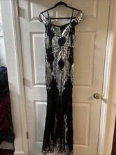 Evening Prom Size Medium Black And Silver Long Dress