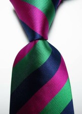 New Classic Striped Dark Blue Rose Green JACQUARD WOVEN Silk Men's Tie Necktie
