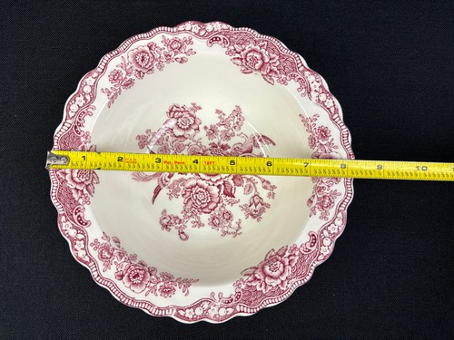 Crown Ducal Bristol Pink Red 8.25" Vegetable Serving Bowl Flowers & Birds VGC - Picture 3 of 15