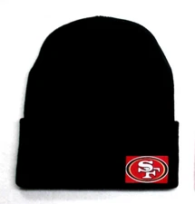 San Francisco 49ers flat logo on  Black beanie cap hat. Corner logo! See details