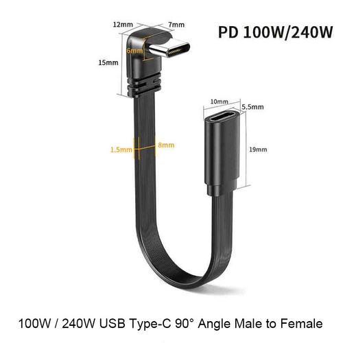 USB Type-C Male to Female 90° Right Angle Fast Charger Sync Charging Cable Data - Photo 13 sur 23