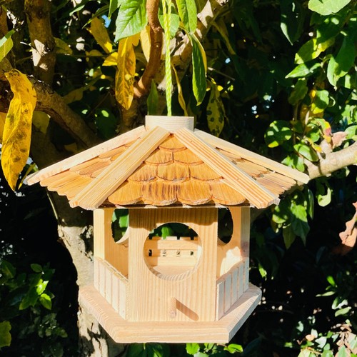 DARLUX Sechseck Holz Vogel Futter Haus L Futterstelle Hängend Natur/ Natur - Bild 5 von 5