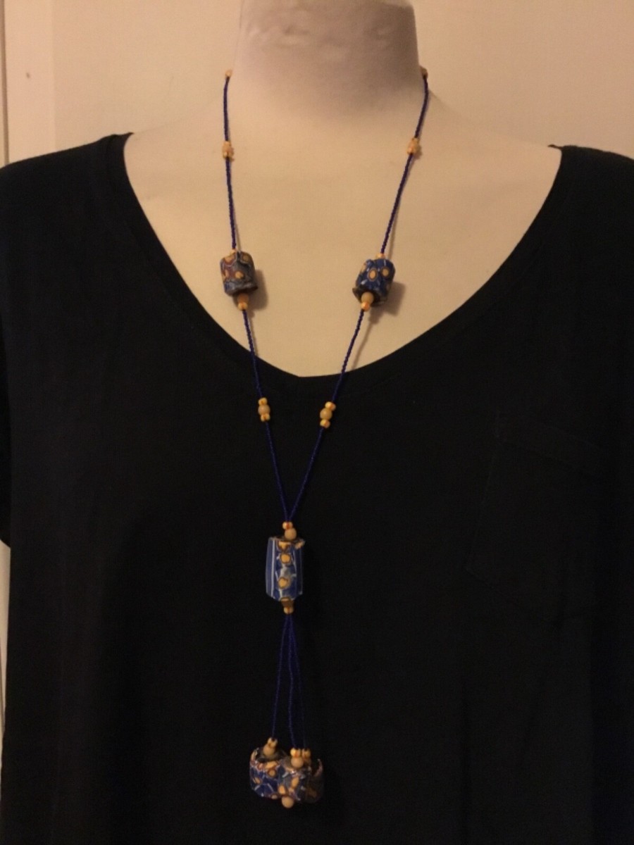 Collier Vintage En Pâte De Verre Bleu électrique - Perles, Très Bon état