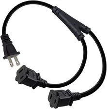 1-15P to Dual 1-15R Splitter Cord5ft/1.5m 2-Prong Extension Cord US AC 2-Pron...