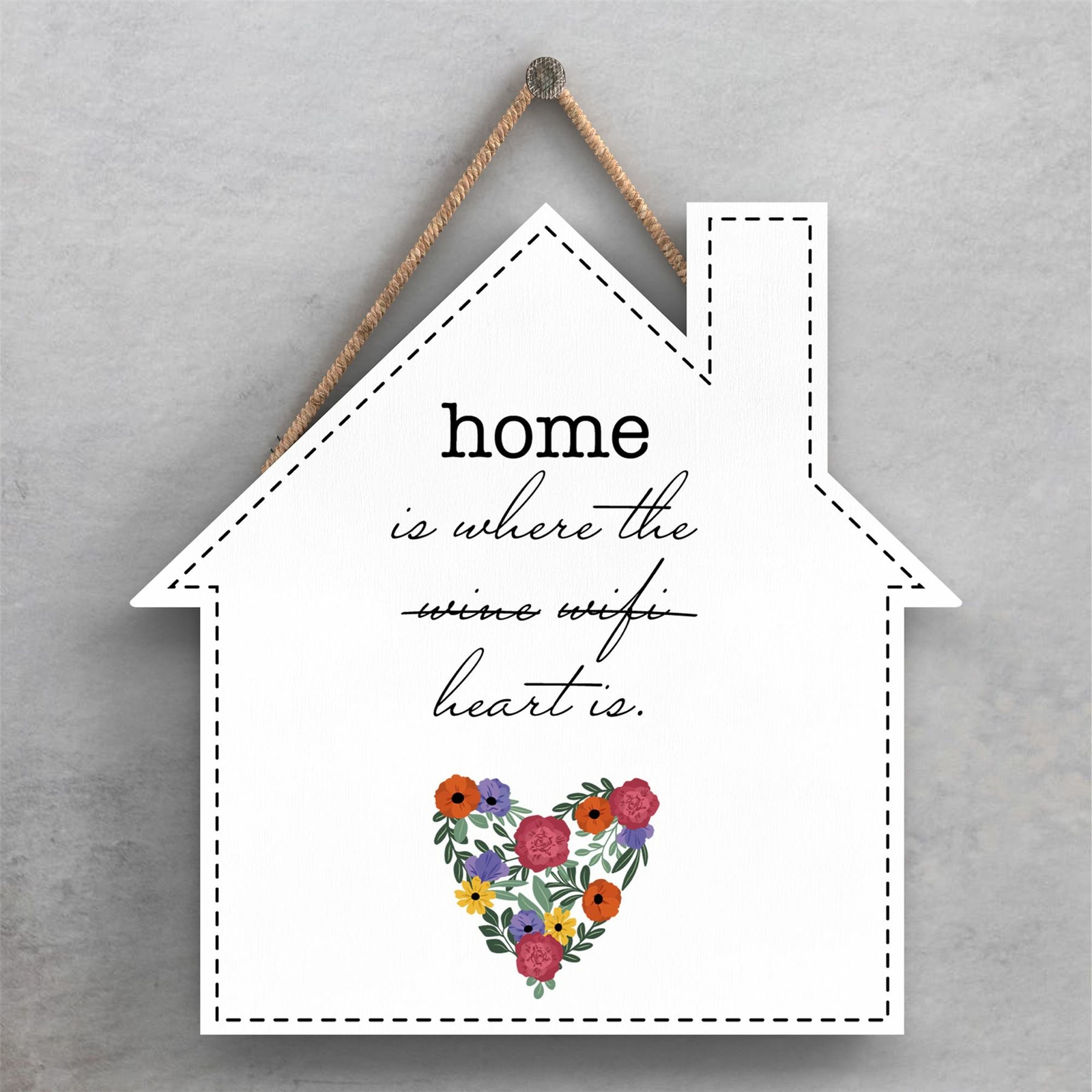 HOME IS WHERE THE HEART IS SPRING MEADOW THEME WOODEN HANGING PLAQUE