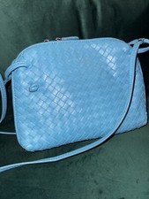 Bottega Venata Nodini Intrecciato Leather Blue Crossbody Bag