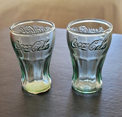 Lot of 2 - Coca-Cola 3'' Mini Green Glass, Shot Glasses INDIANA GLASS Made in USA