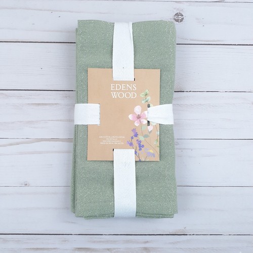 Edens Wood Fabric Dinner Napkins Set of 4 Green Silver Metallic Sparkle 18x18 - Picture 2 of 2