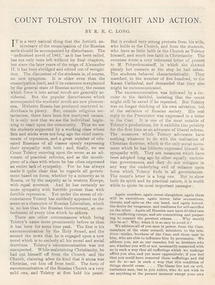 COUNT TOLSTOY IN THOUGHT AND ACTION: A STUDY OF THE RUSSIAN REFORMER. WRITTEN BY
