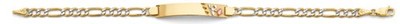 Massives 14k zweifarbiges Gold 2T Figaro WP Blume ID Armband 7,5'' Damen 5,61g