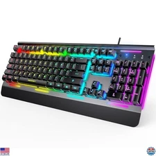 TECKNET Gaming Keyboard, USB Wired Computer Keyboard, 15-Zone RGB Illumination,