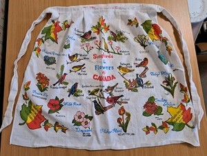 Vintage Songbirds & Flowers Of Canada Souvenir Cotton 1/2 Apron Provinces 