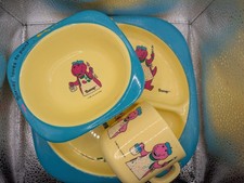 Vintage 1992 Barney Loves To Paint Divided Plate, Bowl  Sippy Cup