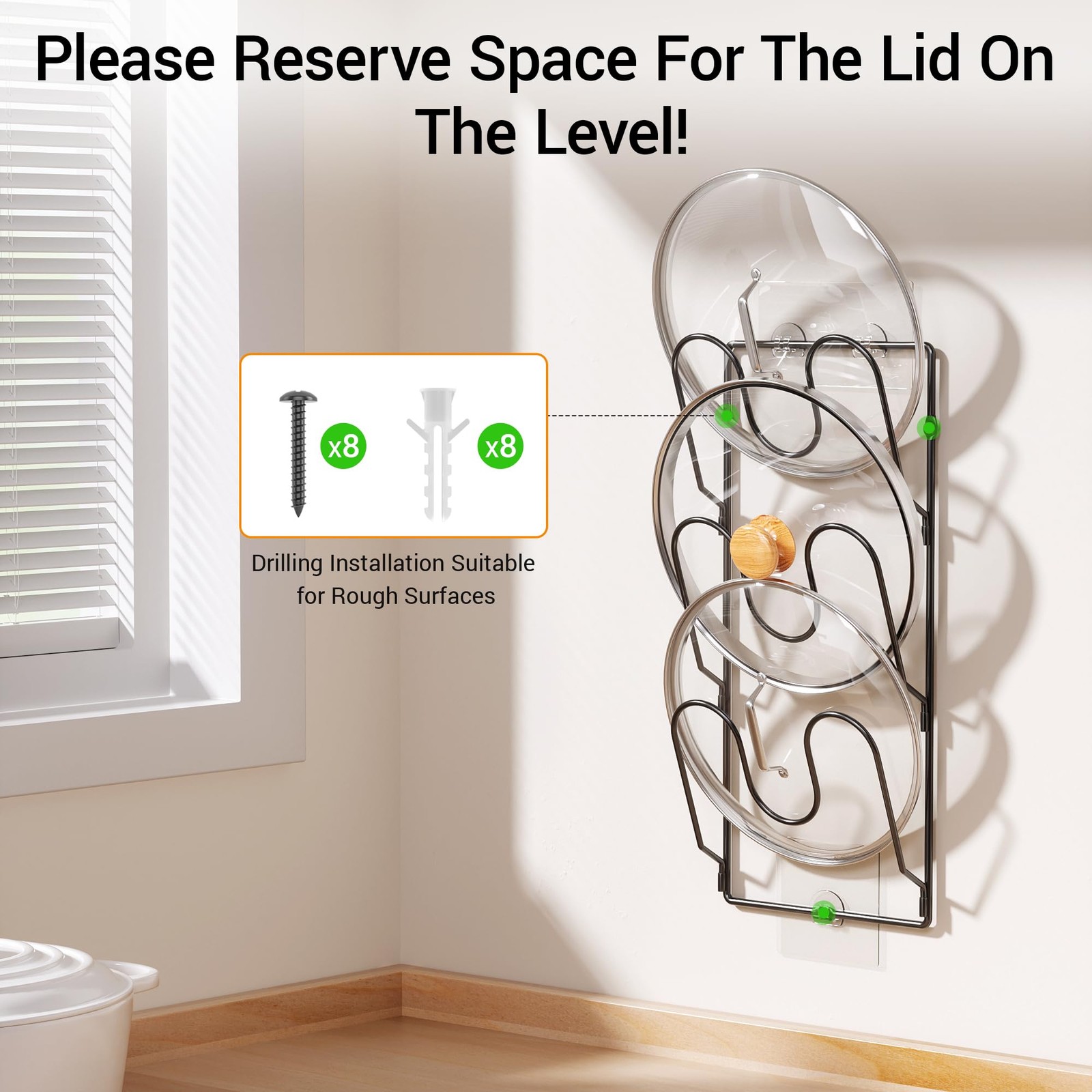 2 Pack Pot Lid Organizer Rack for Cabinet Door/Wall 6-Tier Holders inside