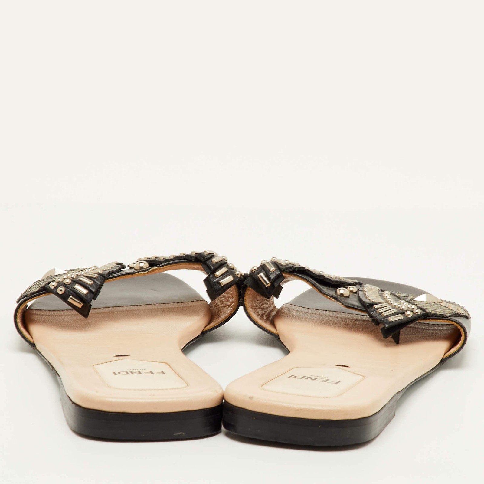 Fendi Size 38 Black Leather and Python Embossed S… - image 5