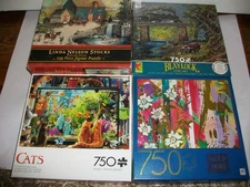 Lot of 4 Ceaco/Buffalo Games/MB 750 pc Fun Puzzles-Art/ Landscapes