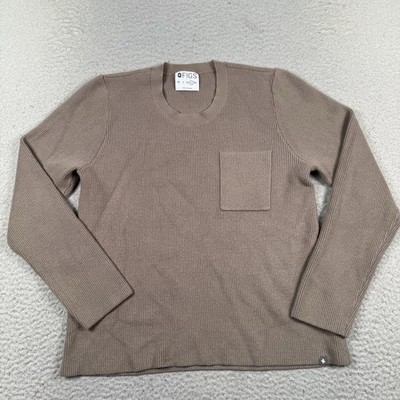 Figs Loungewear Off Shift Latte Ribbed Knit Sweater Women's Size Large Pullover