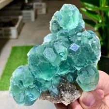 481G Rare transparent blue green fluorite cubic mineral crystal sample/Zhejiang