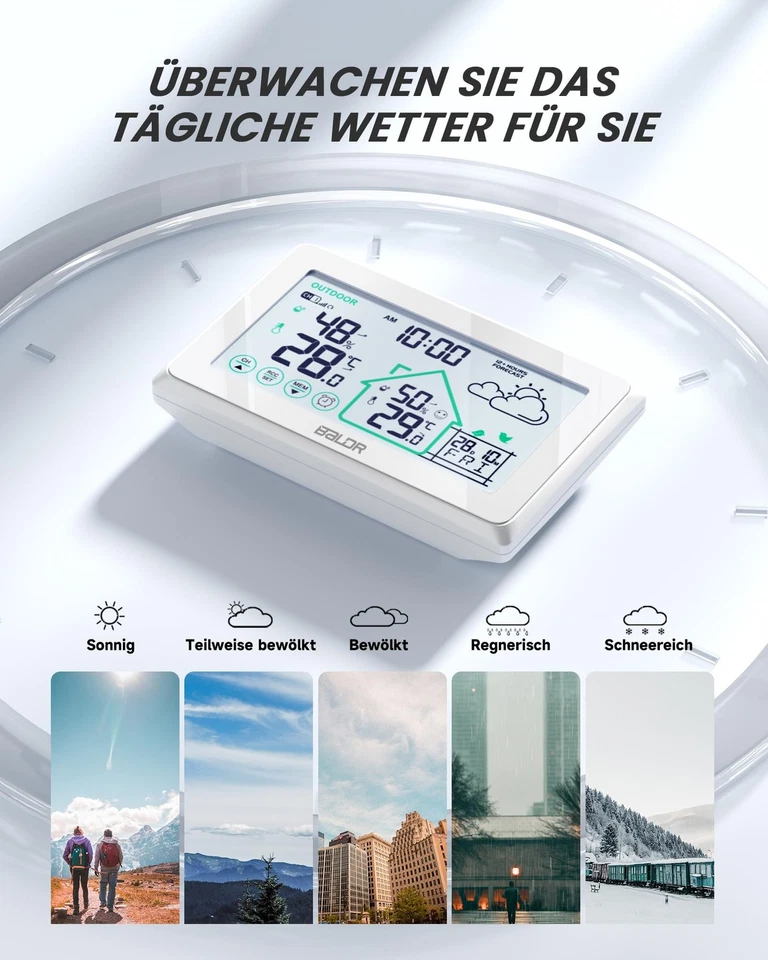 BALDR Wetterstation Funk mit Außensensor Digital DCF Funkuhr Innen und Außen - Bild 3 von 4