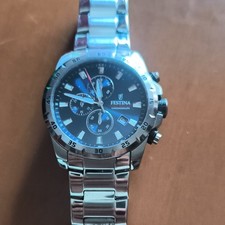 Festina Chronograph Uomo Orologio Quarzo Acciaio Cronografo Data Nero/Blu