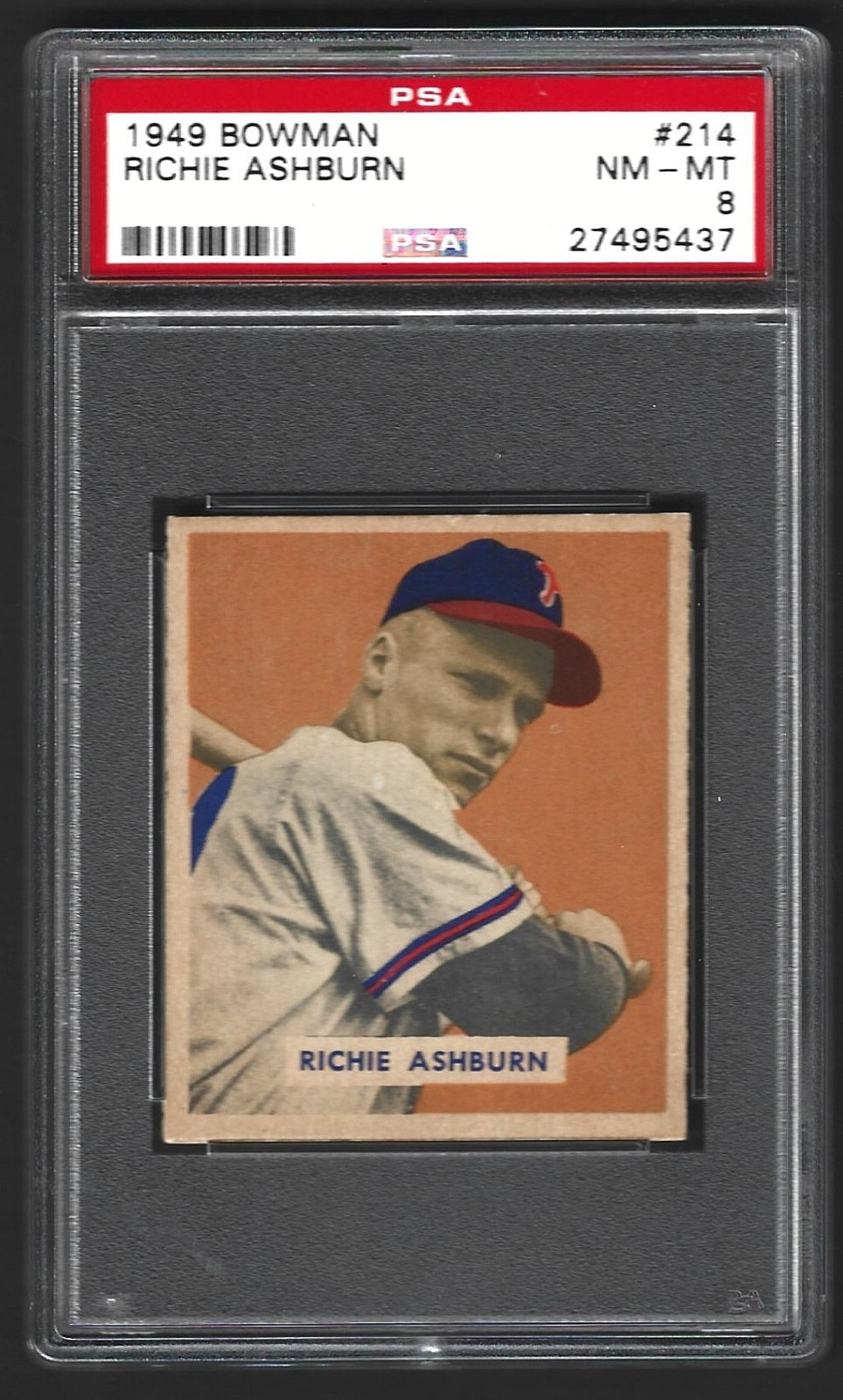 1949 Bowman #214 Richie Ashburn PSA 8 (NM-MT) Phillies HOF RC Rookie Card
