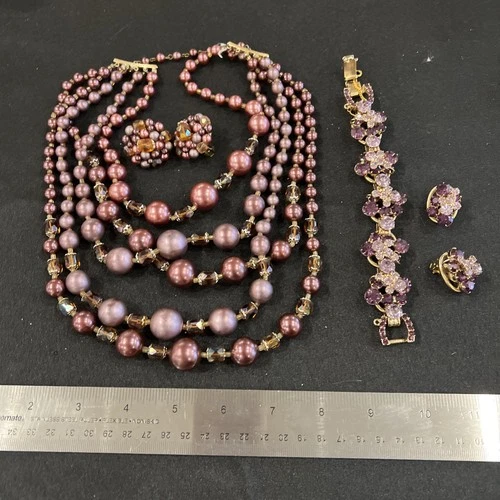 B Lot Purple Crystal Clip Beads ￼ Earrings Necklaces Costume Jewelry Vintage