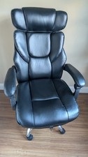 Thick bonded leather Reclining Office Chair with Footrest lumbar support - Black