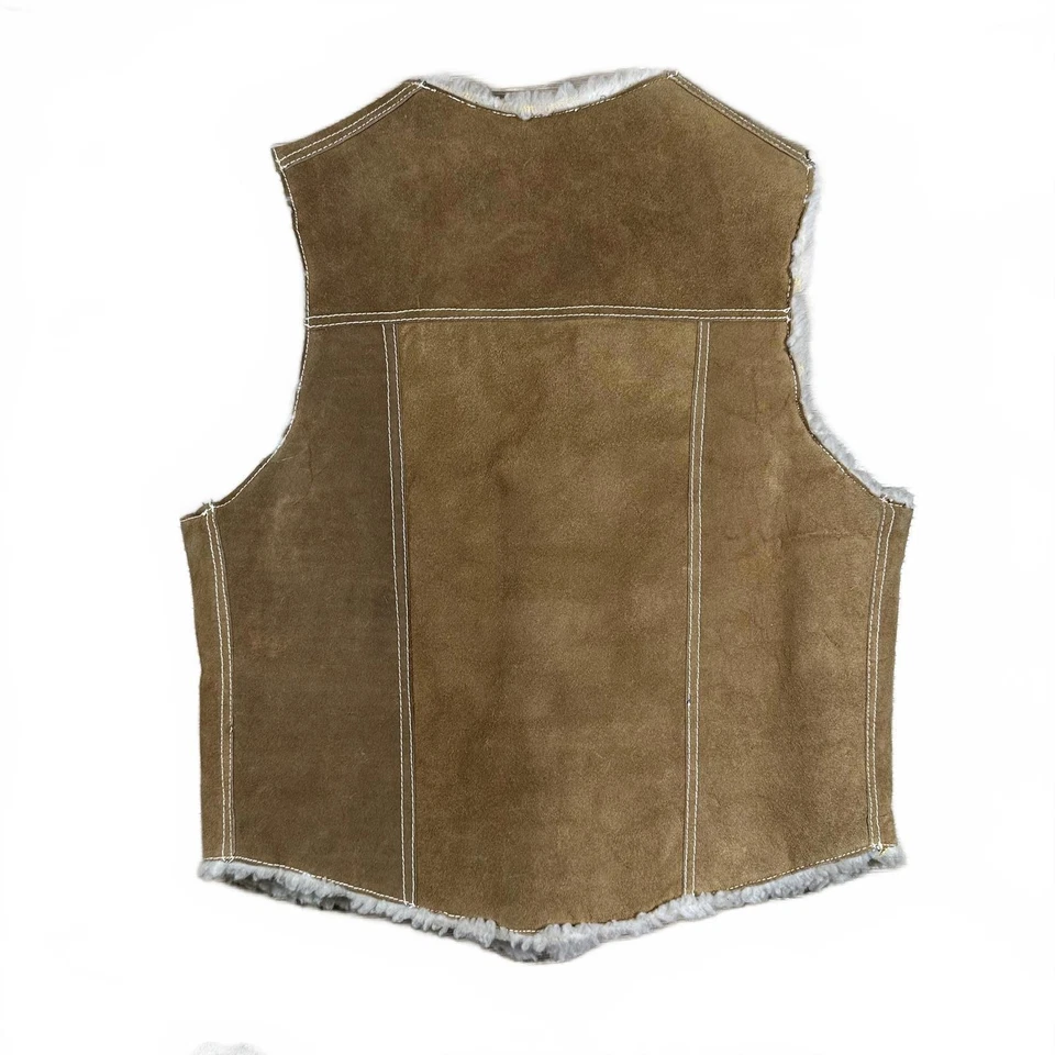 70s Genuine Leather Mens Vest Size 40 Brown Vintage Sherpa - Image 2 of 4