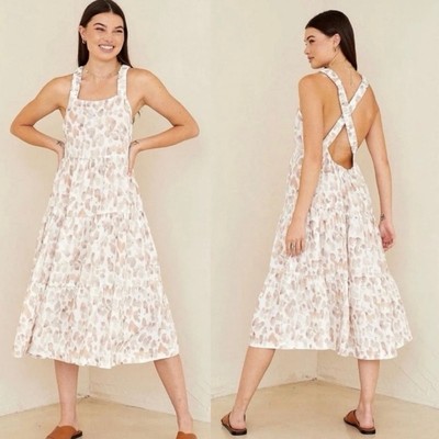 Anthropologie Cloth & Stone Scrunch Strap Linen Tiered Midi Dress - Size S  | eBay