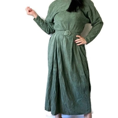 Vintage Calvin Klein Classics Green Genuine Suede Midi Pocket Dress Size 8  | eBay