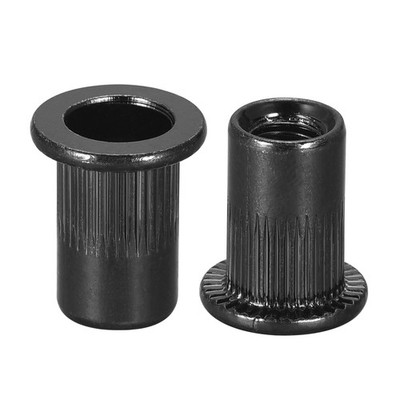 M6 Rivet Nuts Carbon Steel Knurled Flat Head Threaded Insert Nut Black 20sets