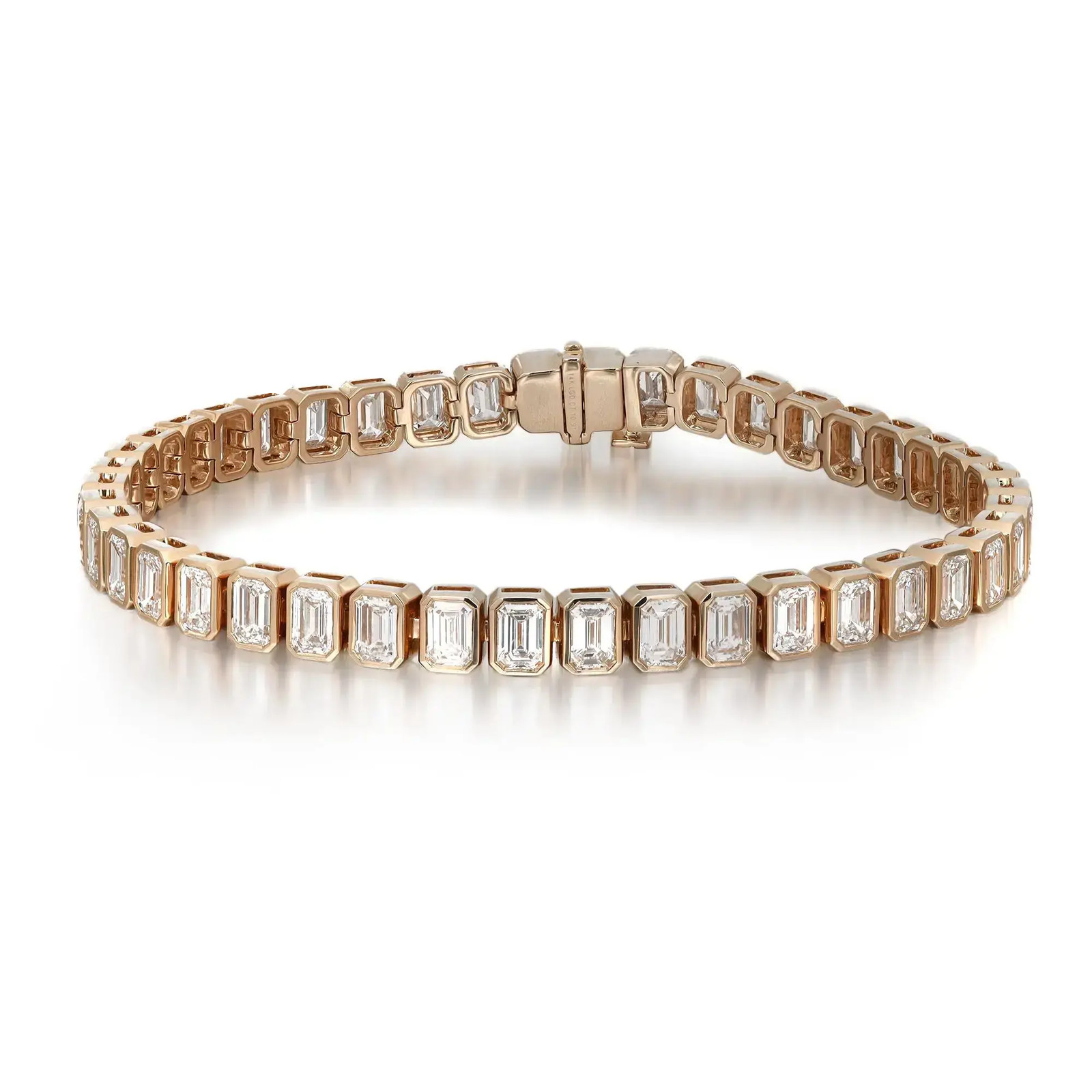 Bezel Set Emerald Cut Lab Grown Diamond Tennis Bracelet 14K Yellow Gold 7.11Cttw
