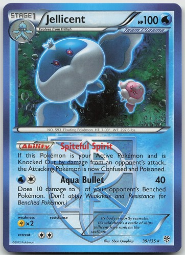 Jellicent (Team Plasma) Rare Plasma Storm NM Pokemon 39/135