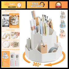 360  Rotating Pencil Pen Holder - 9 Slot Desk Organizer for Office  School, Whi