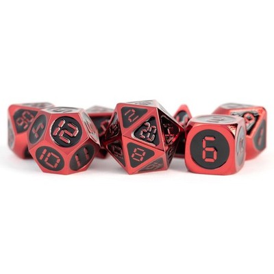 Fanroll By Mdg 7-Piece 16Mm Metal Dice Set Digital Enamel Red & Black