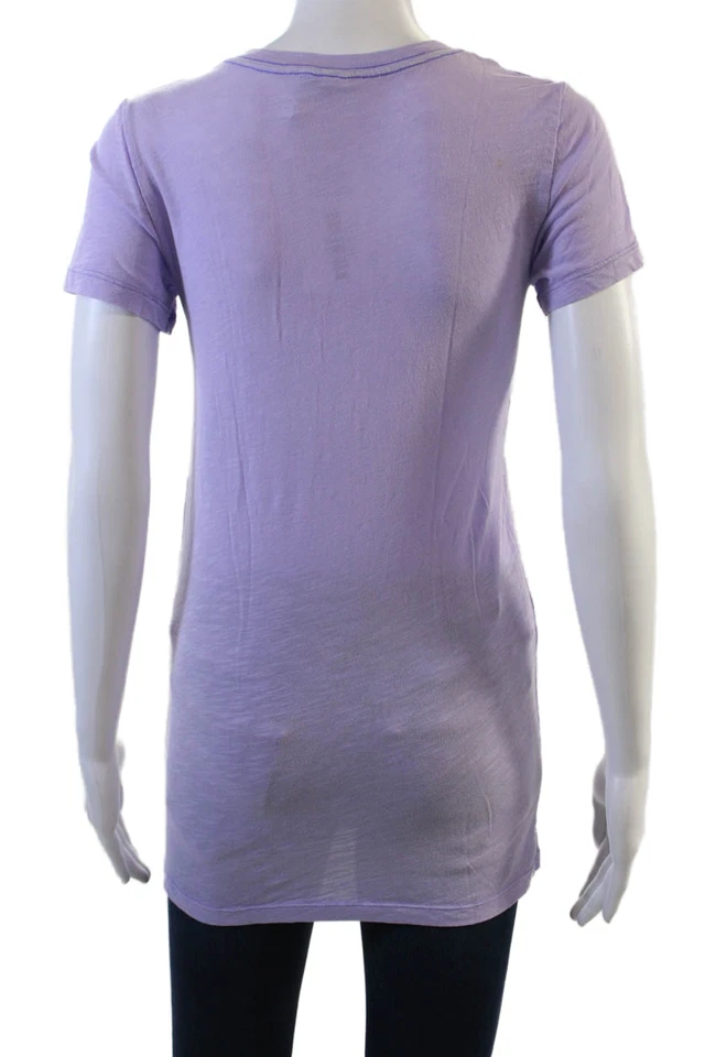 Camiseta básica rosa para mujer de algodón manga corta cuello en V púrpura claro talla S Foto 3 de 4