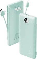 Portable Charger Built-in Cables and AC Wall Plug, USB C Power Bank 10000mAh