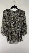 I.N. Studio Womens Blouse Top V Neck Animal Print Plus Size 3X
