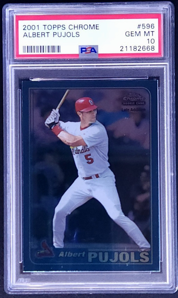 2001 Topps Chrome Albert Pujols RC #596 PSA 10 GEM MT POP 181 Official RC view 1