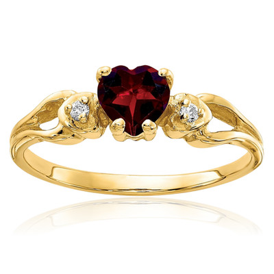 14K massiver Gelbgold 0,55 ct roter Granat Diamant Akzent Versprechen Ring 2 mm schmal