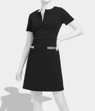 Tommy Hilfiger Women's Black Split-Neck Beaded-Pocket Scuba-Crepe Dress Size 14
