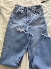 Zara Women  s Light Wash Raw Hem Straight Leg Jeans Size 2 Euro 34 High Waist
