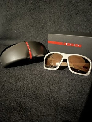 PRADA Linea Rossa OPS 04VS Wrap Polarized Mirrored Sunglasses White/Brown