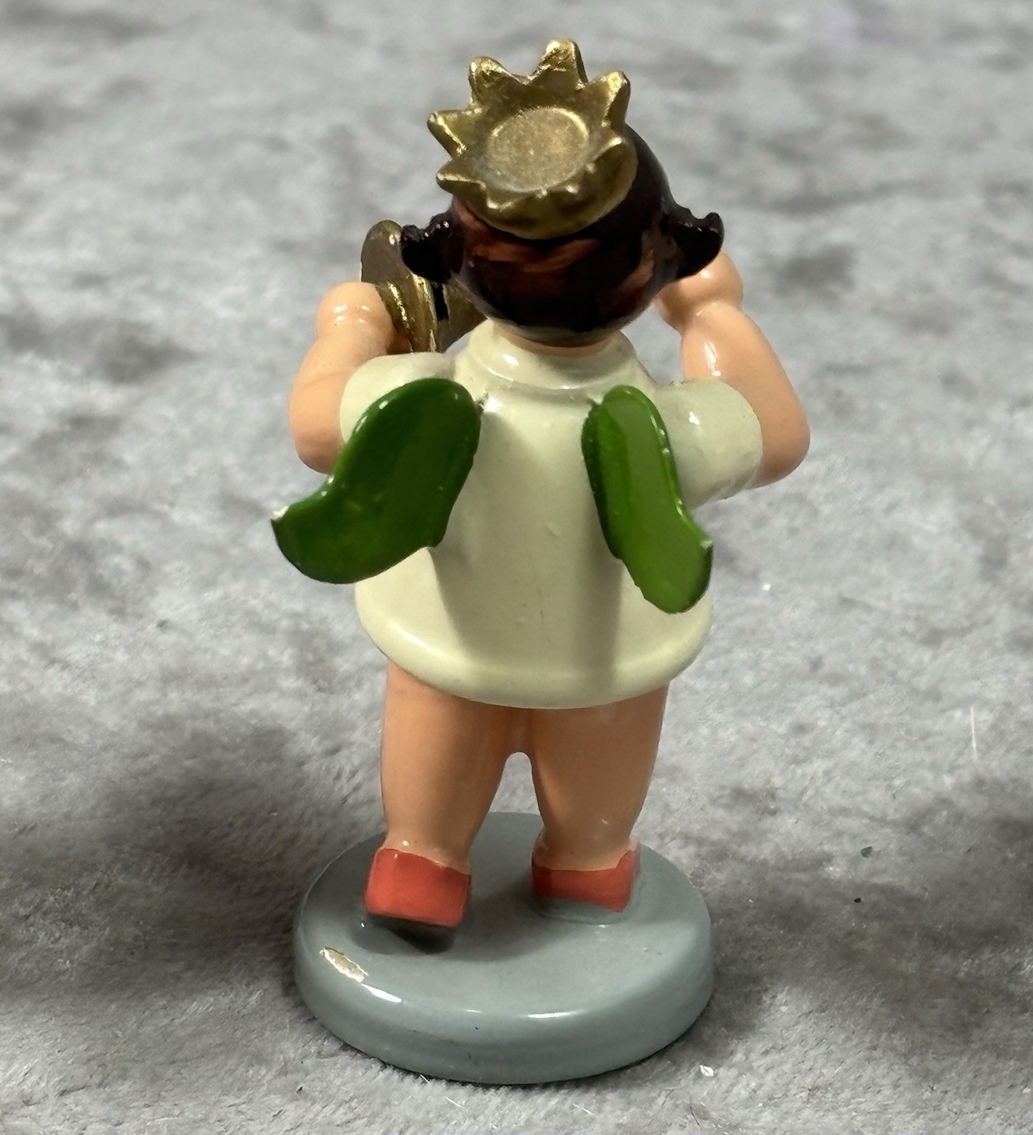 Vintage Mini German Erzgebirge Wood Angel Playing French Horn Hubrig Volkskunst