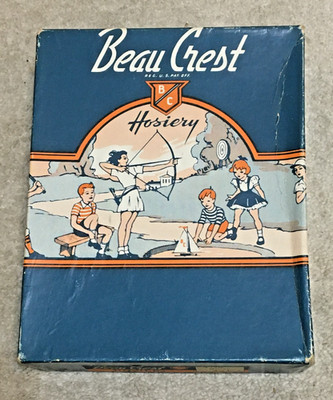 Vntg c1930s Beau Crest Hosiery Box Empty Sports Children Archery, Tennis, Basebl